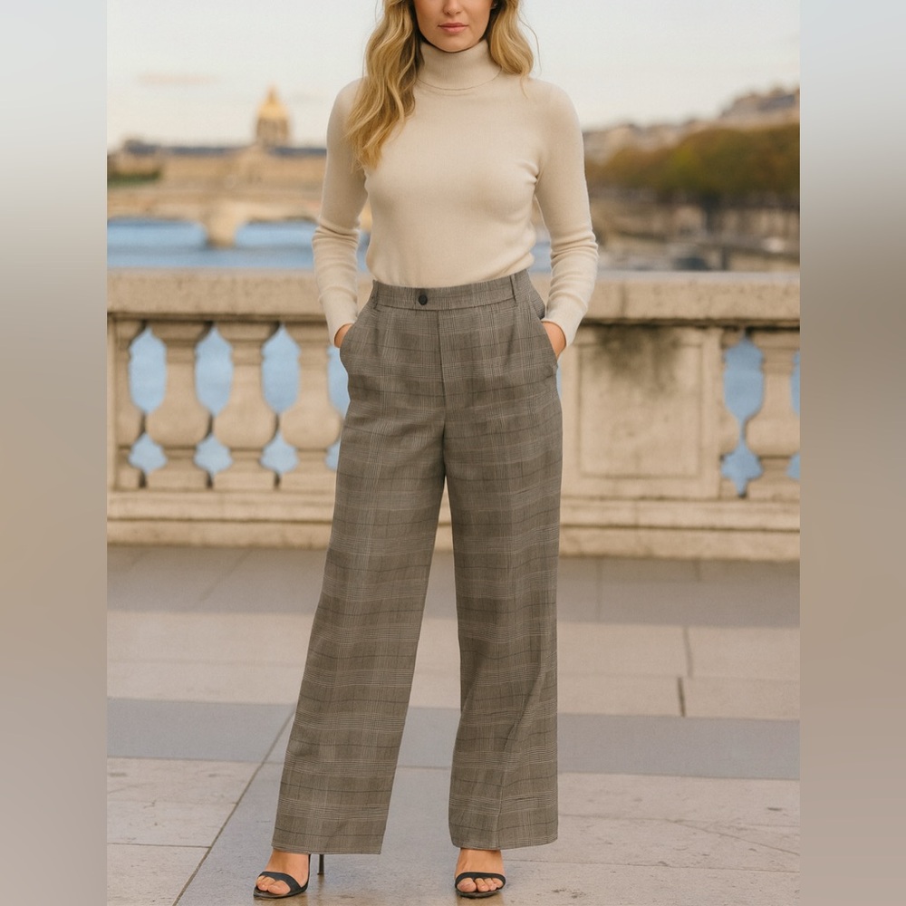 & Other Stories Glen Plaid Houndstooth Wool Blend Pant Trousers Minimalist 8
